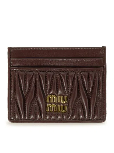 Miu Miu Bordeaux Lamb Leather Cardholder In Burgundy