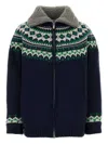 Miu Miu Wool Oversized Cardigan High Collar Patterned In Blue
