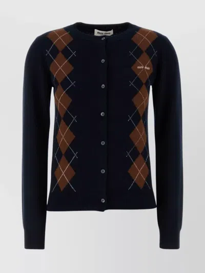 Miu Miu Cardigan Cashmere Argyle Pattern In Black