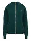 Miu Miu High Collar Cardigan Elbow Patches In Green