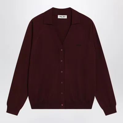 Miu Miu Cardigan In Amaranth Wool In Red