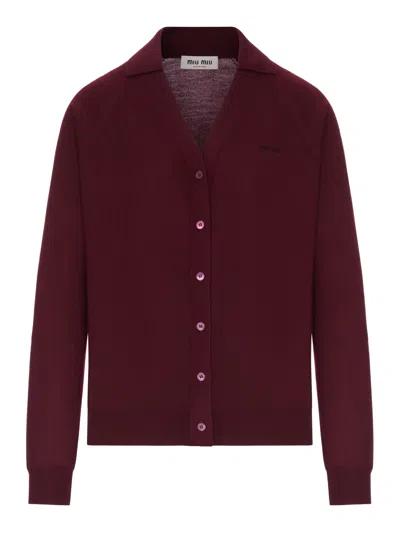 Miu Miu Cardigan In The Finest Wool Yarn In Burgundy
