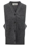 Miu Miu Knitwear Top Sleeveless Ribbed Hem Pockets In Gray
