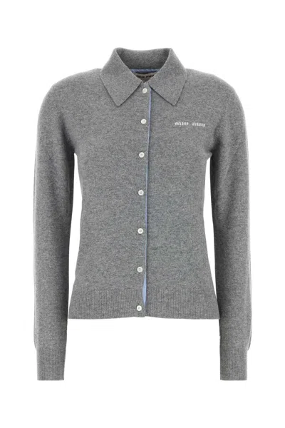Miu Miu Cardigan With Collar In Gray