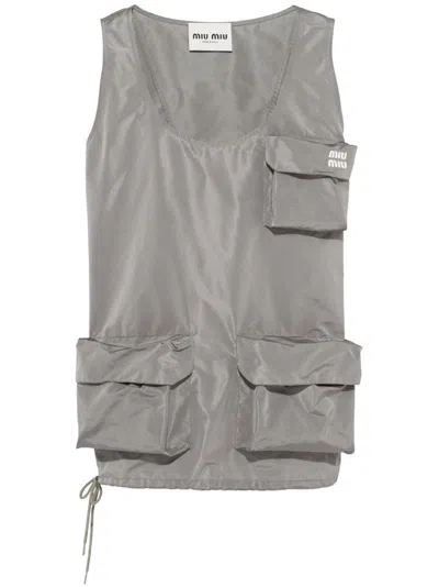 Miu Miu Technical Fabric Mini-dress In F0112 Lead Gray