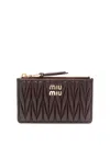 Miu Miu Matelass Zipped Card Holder In Brown