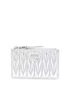 Miu Miu Quilted Lambskin Metallic Padded Card Holder In Plata