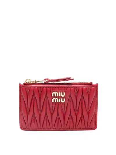 Miu Miu Logo-plaque  Matelasse Leather Wallet In Red