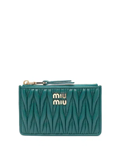Miu Miu Logo-plaque Leather Wallet In Green