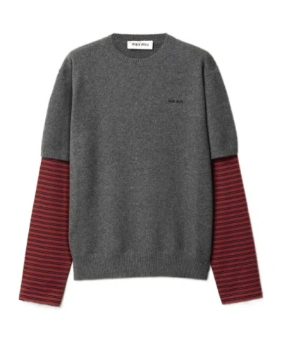 Miu Miu Cashmere And Jersey Sweater In Gray