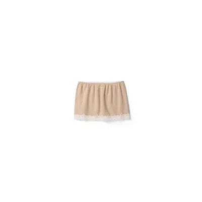 Miu Miu Cashmere And Lace Miniskirt In Neutral