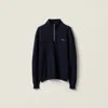 Miu Miu Cashmere And Leather Zipper Sweater In Blue