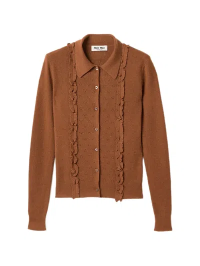 Miu Miu Cashmere And Silk Cardigan In Brown
