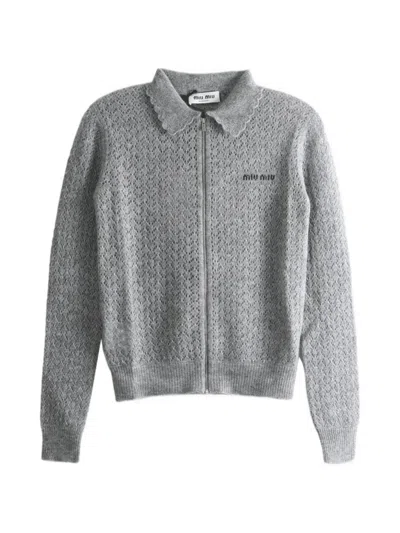Miu Miu Cashmere And Silk Cardigan In Gray