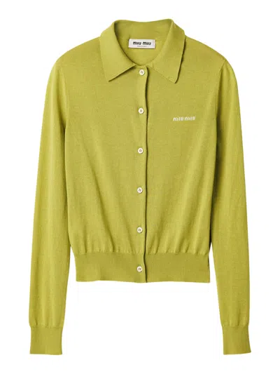 Miu Miu Silk And Cashmere Cardigan In Green