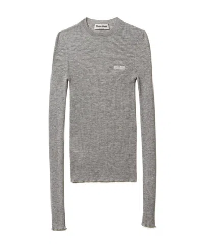 Miu Miu Cashmere And Silk Sweater In Gray