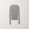 Miu Miu Cashmere Silk Rib Crewneck Sweater In Grey