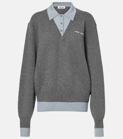 Miu Miu Polopullover Aus Einem Kaschmirgemisch In Grau