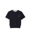 Miu Miu Short-sleeved Cashmere Sweater In Bleu+bianco