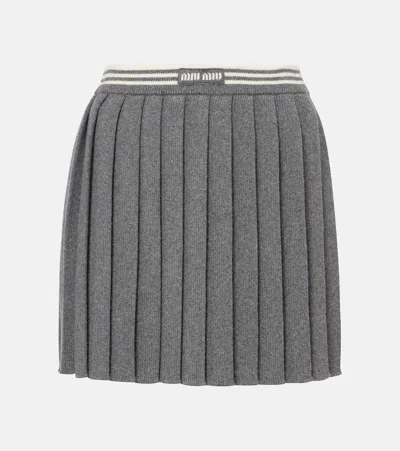 Miu Miu Cashmere And Wool Miniskirt In Gray