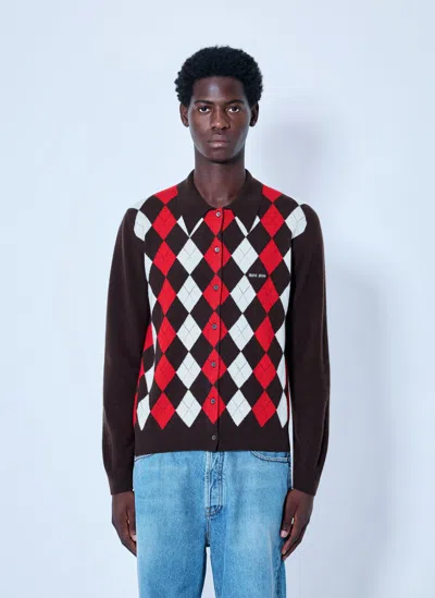 Miu Miu Cashmere Argyle Cardigan In Animal Print