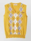 Miu Miu Cashmere Argyle Knitwear Sleeveless V-neck In Multi