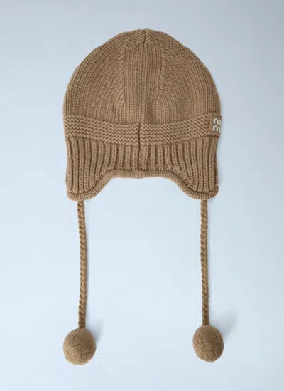Miu Miu Cashmere Blend Beanie Hat In Camel