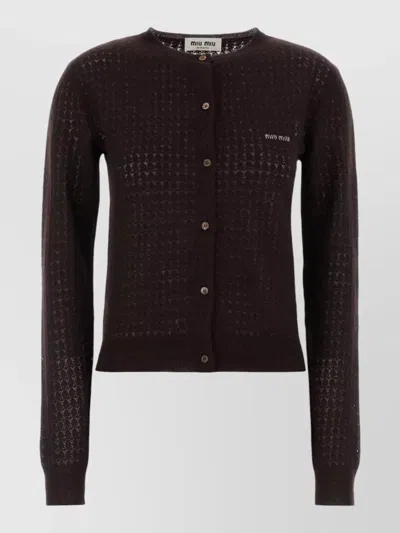 Miu Miu Cashmere Blend Cropped Cardigan Long Sleeves In Brown