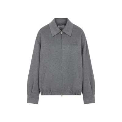 Miu Miu Cashmere Blend Jacket With Classic Collar In Gray