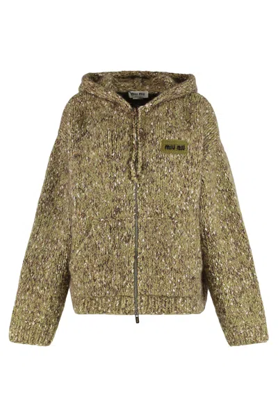 Miu Miu Cashmere Blend Melange Hooded Sweatshirt In Multi