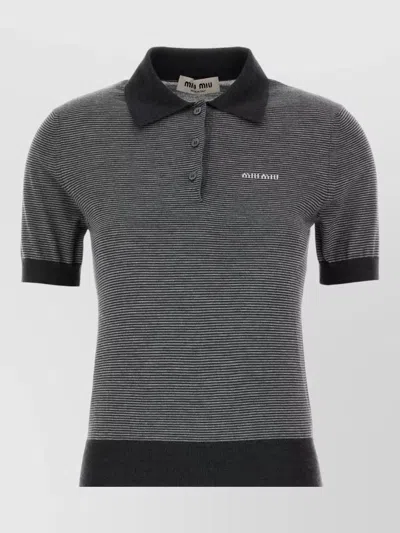 Miu Miu Cashmere Blend Polo Shirt Short Sleeves In Multi