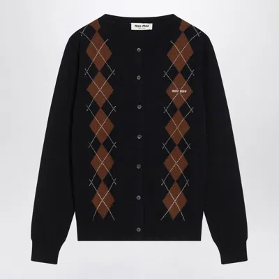 Miu Miu Cashmere Blue Cardigan With Diamonds Women In Multi