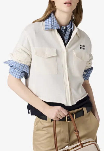 Miu Miu Cashmere Boxy-fit Cropped Shirt In Neutral