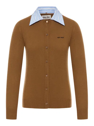 Miu Miu Cashmere Cardigan In Brown