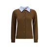 Miu Miu Knitwear With Ribbed Cuffs And Hem In Brown