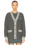 Miu Miu Ribbed Knit Wool And Cashmere Cardigan In Ardesia