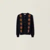 Miu Miu Cashmere Argyle Crewneck Cardigan In Black