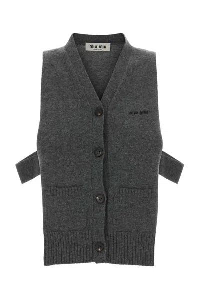 Miu Miu Cashmere Cardigan In Gray