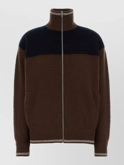 Miu Miu Cashmere Cardigan High Collar Ribbed Trim In Multi