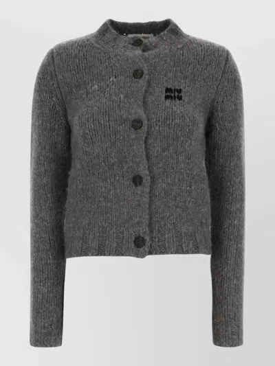 Miu Miu Cashmere Cardigan Long Sleeves Ribbed Texture In Multi