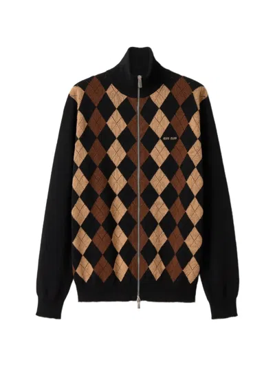 Miu Miu Long-sleeved Zip-up Cardigan In Black