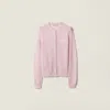 Miu Miu Cashmere Knit Cardigan With Ribbed Collar And Cuffs In Pink