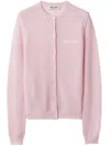 Miu Miu Cashmere Knit Cardigan With Ribbed Collar And Cuffs In Pink