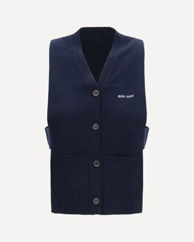 Miu Miu Cashmere Cardigan Vest In Blue