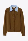 Miu Miu Cashmere Cardigan With Detachable Stripe Collar In Brown