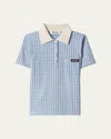 Miu Miu Short-sleeve Check-pattern Knited Top In Blue