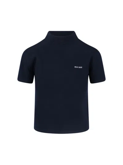 Miu Miu Cashmere Cropped Sweater In Blue