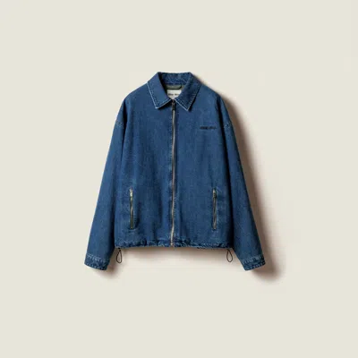 Miu Miu Cashmere Denim Blouson Jacket In Blue