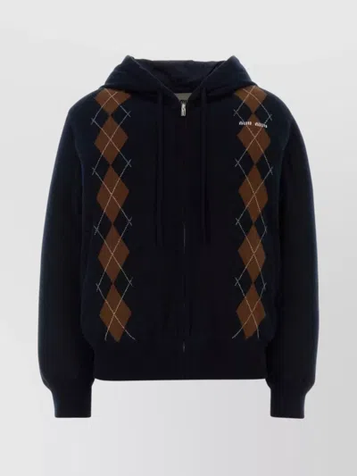 MIU MIU CASHMERE DOWN JACKET WITH HOOD AND PATTERN