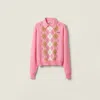 Miu Miu Argyle Pattern Polo Collar Knitwear Sweater In Pink